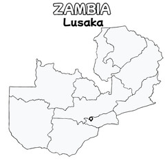 Fototapeta premium Outline of the zambia Map with State Boundaries with name and capital city for Educational Purposes and Planning in transparent and vector