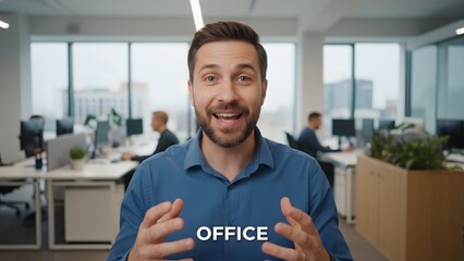 Happy Man Smiling in Modern Office Environment.