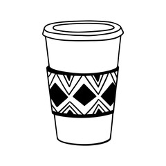  Coffee Cup with Geometric Pattern Label — Minimalist Continuous Line Vector Illustration
