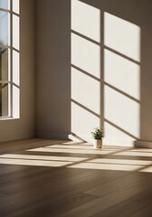 Obraz premium Illuminated serene room with a plant bathed in sunlight streaming inside