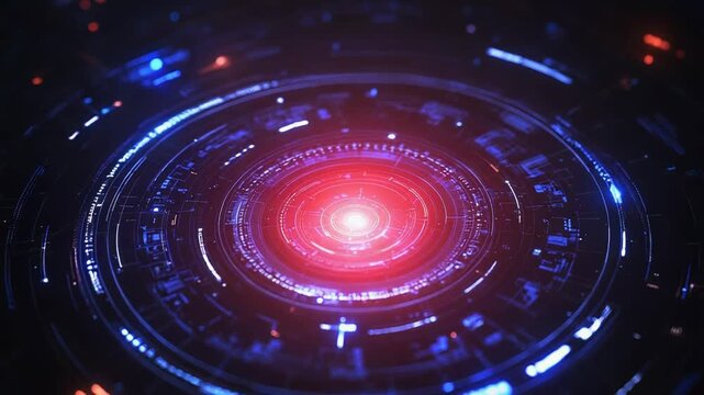 Futuristic circular interface streaming abstract blue digital data and holographic information, evoking secure networks, ai driven analytics, cloud systems and high tech connectivity
