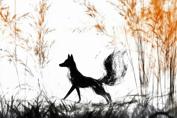 Minimalistic wildlife art of a fox in natural habitat design for prints