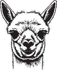 Cute alpaca animal head vector artwork with detailed fur on transparent background