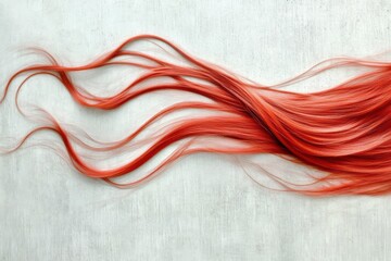 Minimalistic composition of flowing wavy red hair on neutral background for modern design