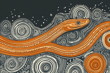 Minimalistic snake illustration with abstract spirals for creative design use