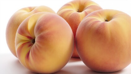 Ripe juicy peaches on a white background still life close up