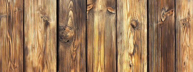Fototapeta premium Weathered Old Wooden Planks With Vertical Grain Texture And Natural Brown And Black Tones Illuminated By Warm Sunlight Creating Rustic Background
