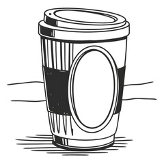  Takeaway Coffee Cup with Lid and Decorative Label — Minimalist Continuous Line Art Vector
