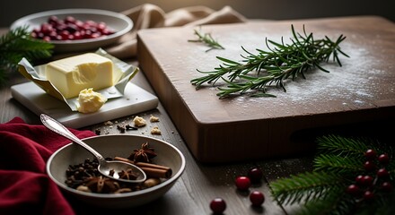 Preparing Festive Holiday Baking Ingredients on Wooden Surface