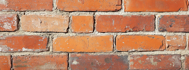 Obraz premium Close up of a weathered red brick wall with a rough textured surface and contrasting grout lines providing a rustic backdrop