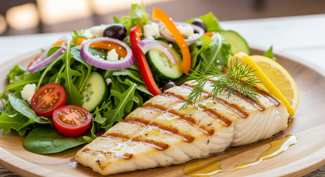 grilled salmon steak with vegetables