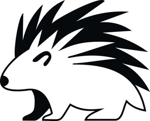 Porcupine animal standing, displaying quills in a minimal black and white style