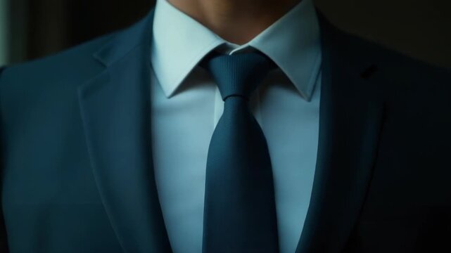 Video A business professional makes sure his tie is securely fastened