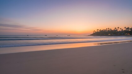 Serene Beach Sunset with Calm Ocean Waves.