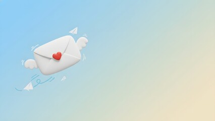 Whimsical Cloud with Heart-shaped Balloon in Sky.