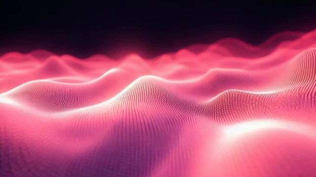 Abstract digital landscape featuring glowing pink waves and parallel lines creating a dynamic textured surface, representing data visualization or futuristic technology