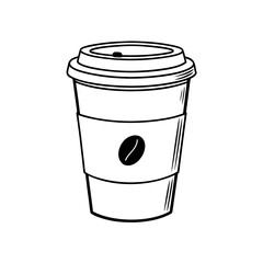  Takeaway Coffee Cup with Lid and Coffee Bean Icon — Minimalist Line Art Vector
