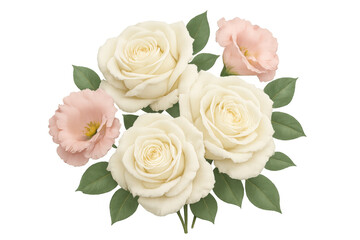 Obraz premium White roses and pink lisianthus bouquet on transparent background, symbolizing beauty, love, and celebration
