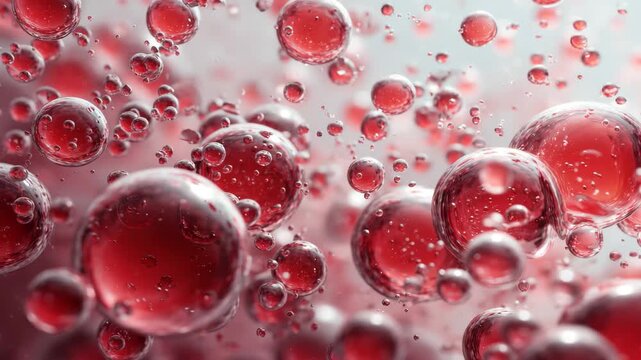 Red bubbles floating in liquid, creating a vibrant and lively underwater scene during daytime