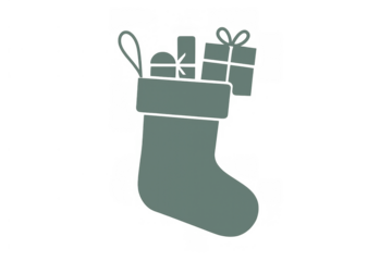 Christmas stocking filled with gifts, presents, and treats for holidays, celebrating festive season, silhouette with transparent background