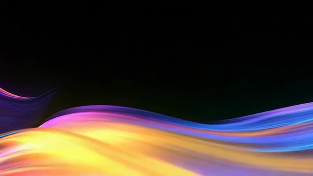 Vibrant blue, fuchsia and purple light trails curve and flow across a dark background, creating a dynamic, futuristic motion backdrop of glowing, fluid lines and energy patterns