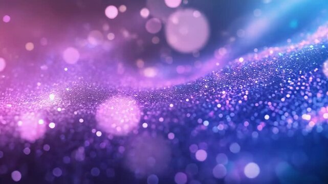 Cosmic dust particles creating a shimmering wave of blue and purple light, producing a dynamic and ethereal galaxy like abstract background with bokeh effects