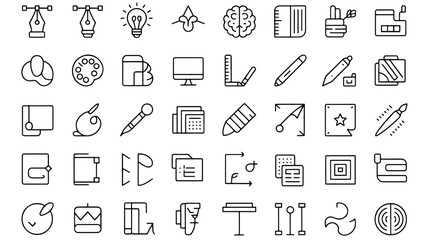   Line art graphic design, creativity, web design, and programming concepts.