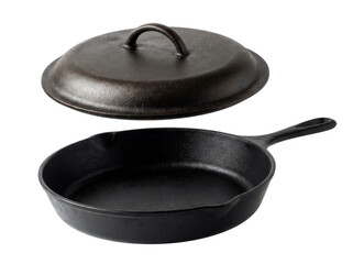 Cast iron skillet with lid isolated on transparent background