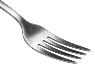 Close-up stainless fork isolated on transparent background