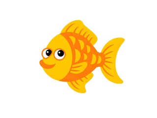 A friendly and smiling cartoon goldfish character illustration in bright yellow and orange colors