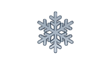 Six Pointed Silver Snowflake Icon Rendered in 3D with Reflective Metallic Surface and Isolated on Transparent Background Showing Detailed Crystalline Structure