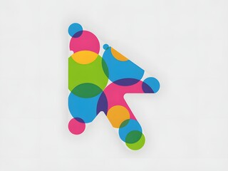 A modern and vibrant computer mouse cursor icon made of colorful overlapping circles