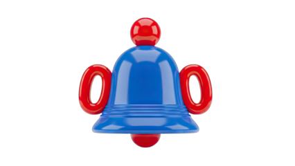 Shiny Blue Notification Bell Icon With Red Top And Red Loops On Transparent Background