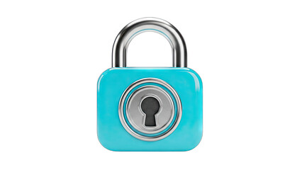 Shiny Cyan Padlock With Silver Shackle And Keyhole On Transparent Background Isolated Security Concept