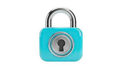 Shiny Cyan Padlock With Silver Shackle And Keyhole On Transparent Background Isolated Security Concept