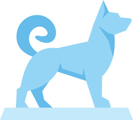 Minimalist vector illustration of a light blue dog standing on a pedestal, ideal for a brand or logo