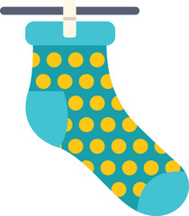 Clean sock hanging and drying on clothesline with clothespin