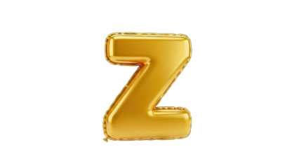 Shiny Metallic Gold Balloon Letter Z Floating Isolated On Transparent Background Studio Lighting