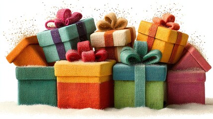 Colorful gift boxes with elegant ribbons and vibrant wrapping paper, creating a festive atmosphere