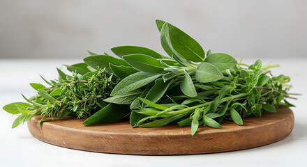 Fresh Herbs on Wooden Cutting Board