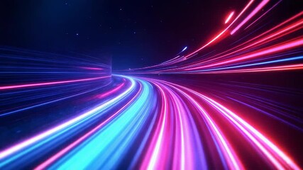 Abstract background showing glowing blue and red light streaks creating a high speed data flow tunnel in a digital network, conveying concepts of modern technology and rapid communication - Powered by Adobe