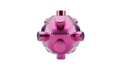 Shiny Metallic Pink Sphere with Protrusions and Sparkles Isolated on Black Background Detailed 3D Render