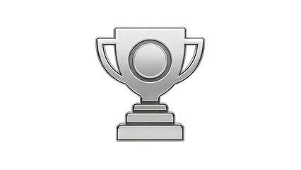 Shiny Silver Trophy Icon with Circular Emblem and Metallic Shine on Transparent Background Represents Achievement and Victory