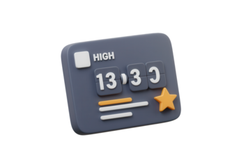 A 3D icon of a scoreboard with numbers, representing a score and a ranking, with a star for a high score.