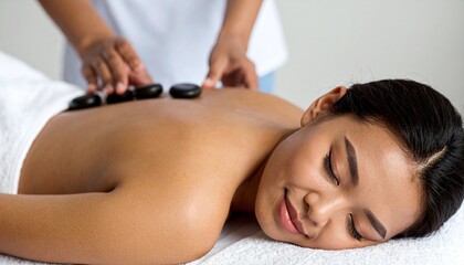 Hot Stone Massage Therapy on Back – Relaxation and Wellness Treatment Featuring Smooth Stones, Massage Table, and Therapeutic Touch for Stress Relief, Muscle Tension, and Spa Experience