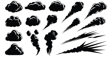 Collection of black smoke clouds and stylized motion trails perfect for comic book effects © Mst Zakia