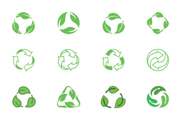 Set of green ecology icons, vector symbols for recycling and environmental design