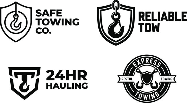 Hook Towing Shield Logo Vector Design on White
