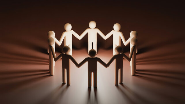 Group of people holding hands in a circle, teamwork and unity concept