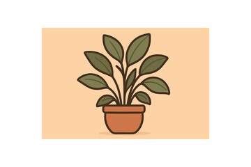 Flat vector illustration of indoor plant ceramic pot soft rounded forms clean outline warm home decor style